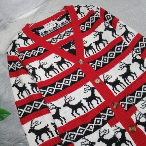 DAISYS BOUTIQUE Elk Reindeer Long Sleeves Knit Christmas Cardigan Sweater Medium - Picture 7 of 13